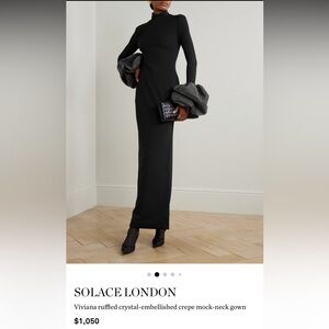 Solace London Viviana ruffled crystal embellished crepe mock neck gown